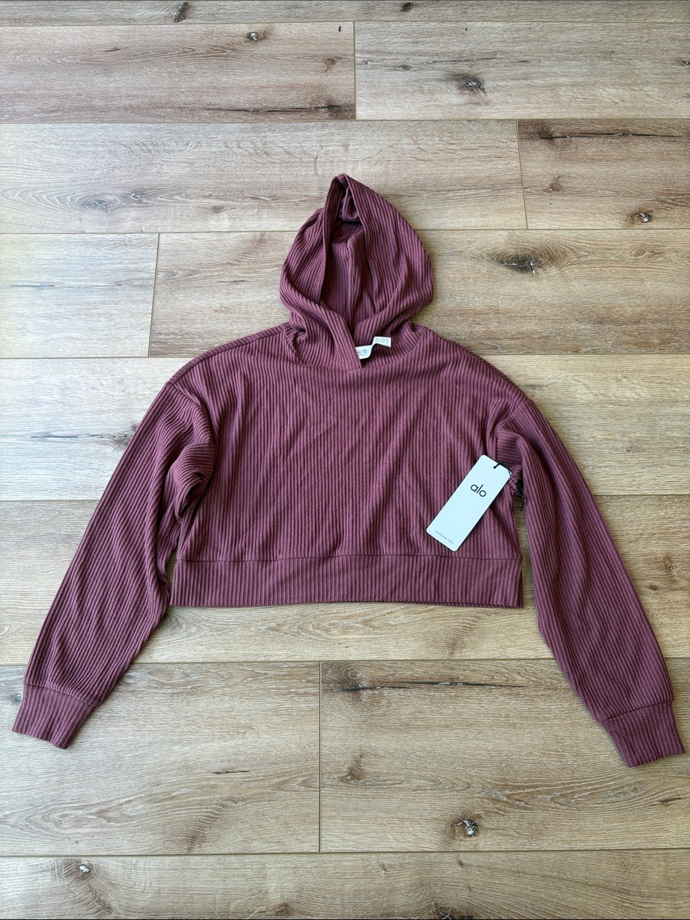 ALO Yoga Ribbed Cropped Hoodie in Mauve